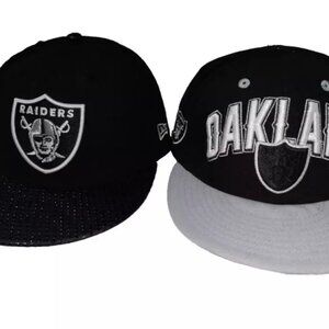 Lot 2 Oakland Raiders NFL Size 7-1/4 Hat Cap New Era Black white Team NFL